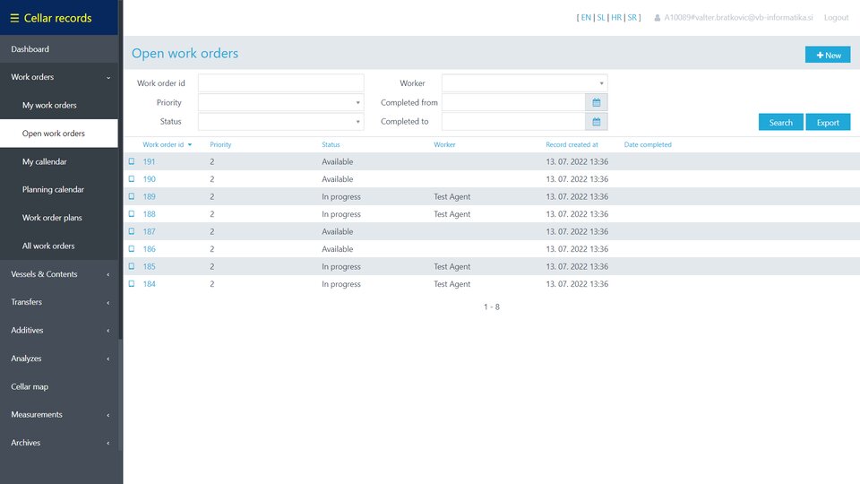 Open work assignments with the possibility of searching by various criteria.