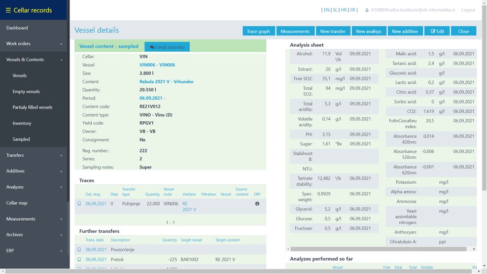 Barrel content details, analytical logs, flow and additive tracing