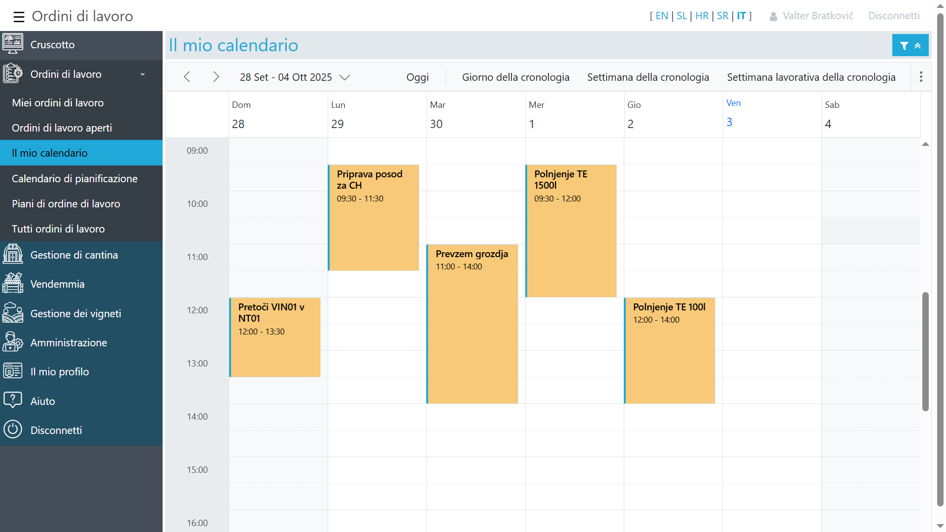 Panoramica degli ordini di lavoro e delle attività in vista calendario